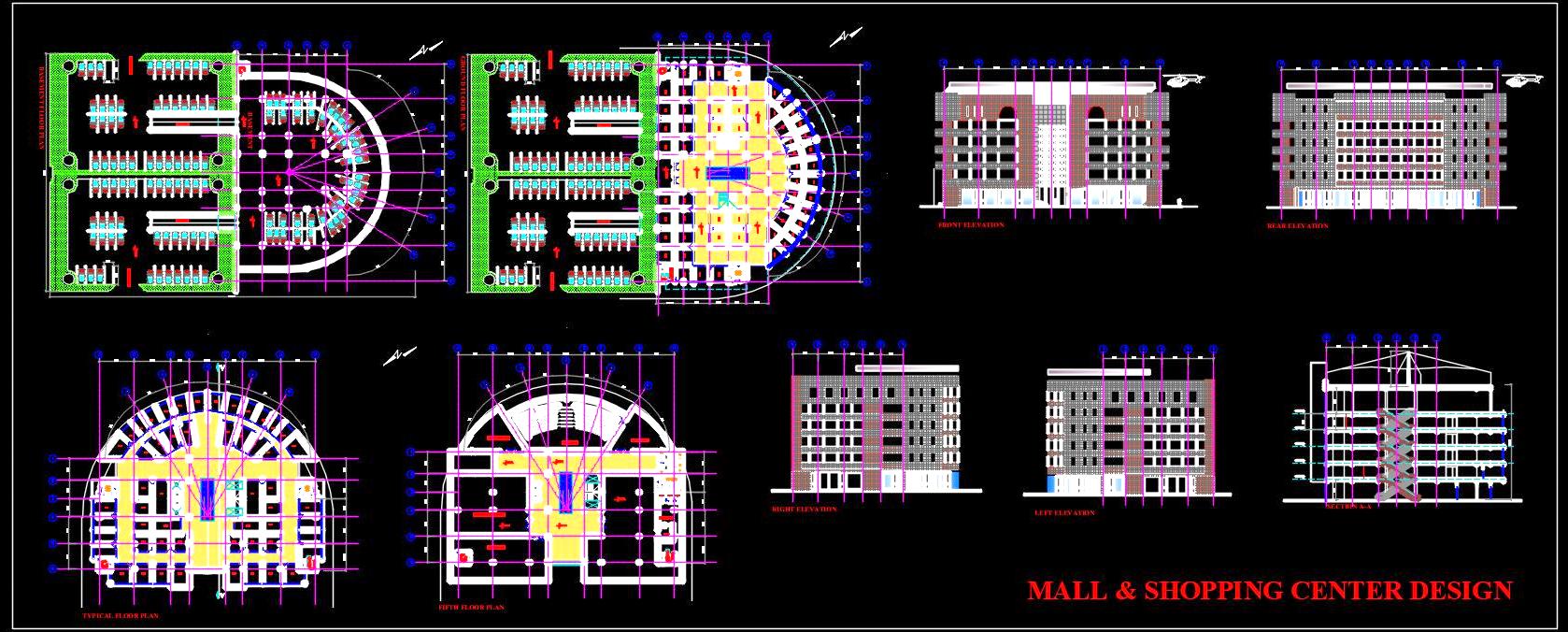 G+5 Shopping Mall AutoCAD DWG with Detailed Plans